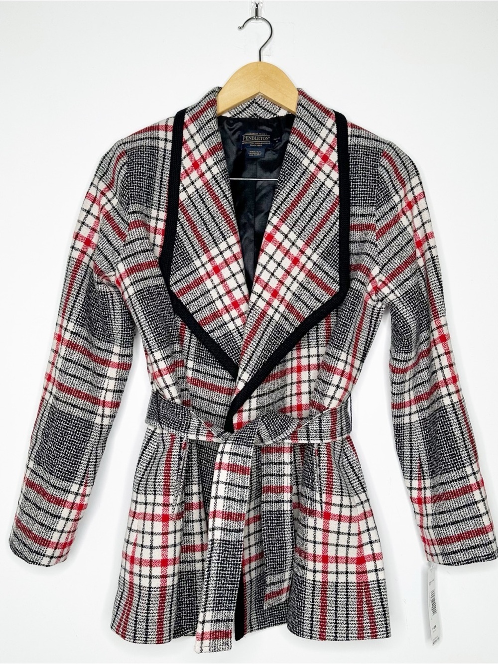 Pendleton NWT Plaid Shawl Collar Wrap Belted Jacket Size 4 Petite